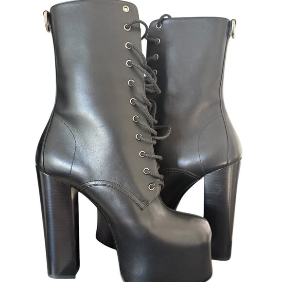 YSL Saint Laurent 690765 Women's Mina 95 Black Platform Leather Boots sz 38.5 - Picture 4 of 15